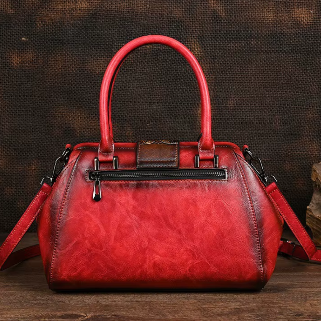 Florina - Handtas van leer met gravure en bloemenmotief