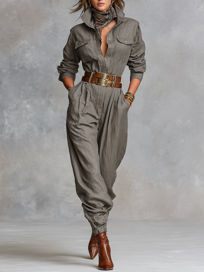 Katoenen en Linnen Lange Mouwen Overhemd Jumpsuit