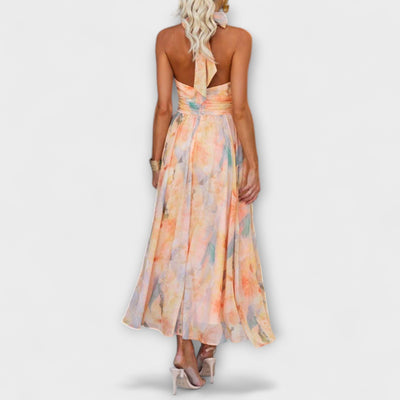 Halter | Maxi-jurk met halternek en aquarelprint