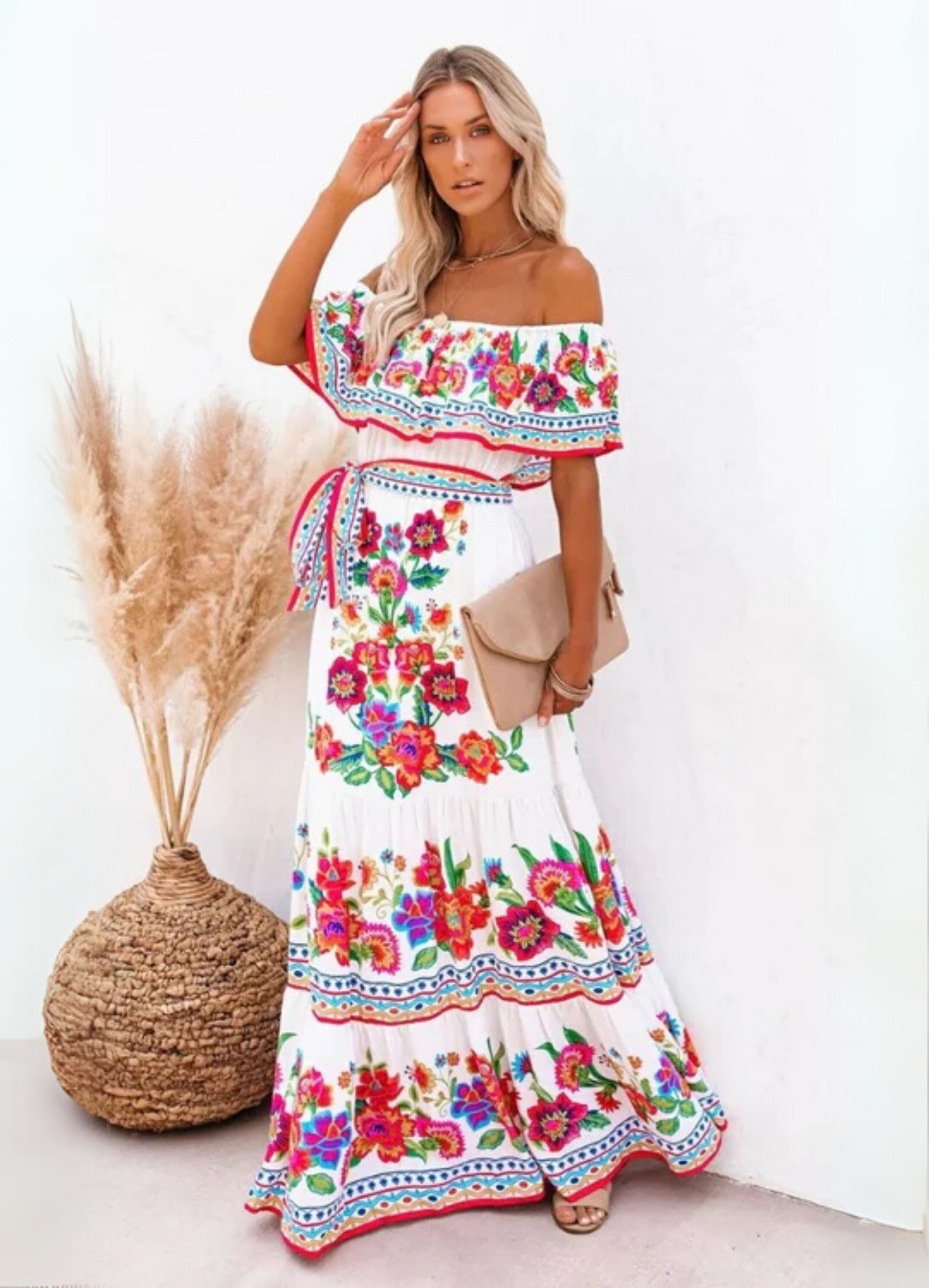 NOMI™ | Lange Boho Jurk met Bloemenprint