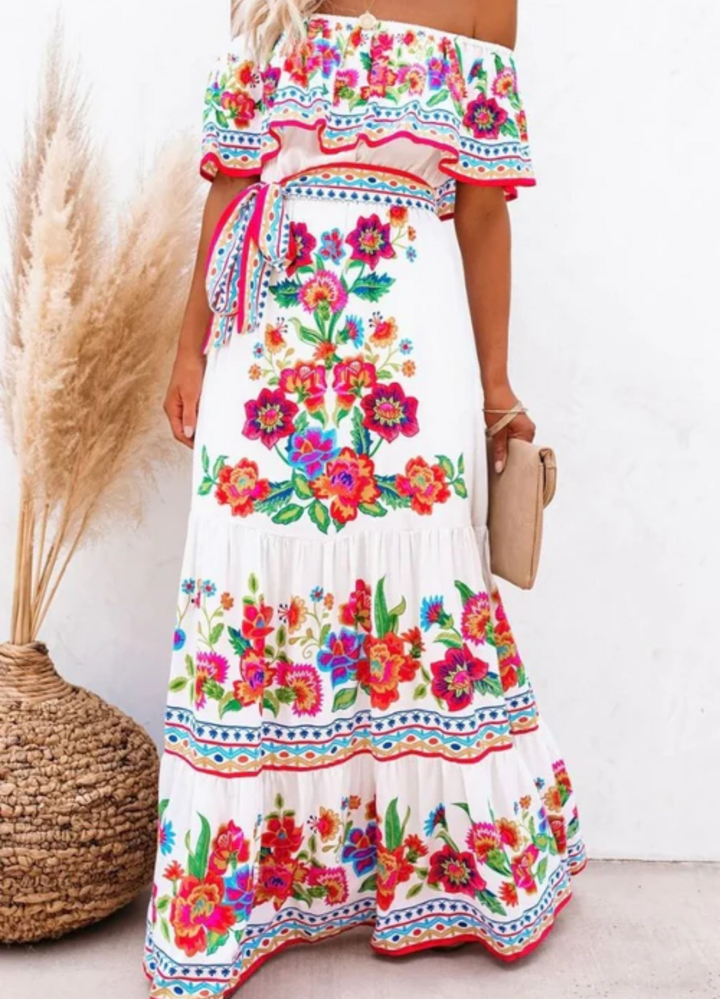 NOMI™ | Lange Boho Jurk met Bloemenprint