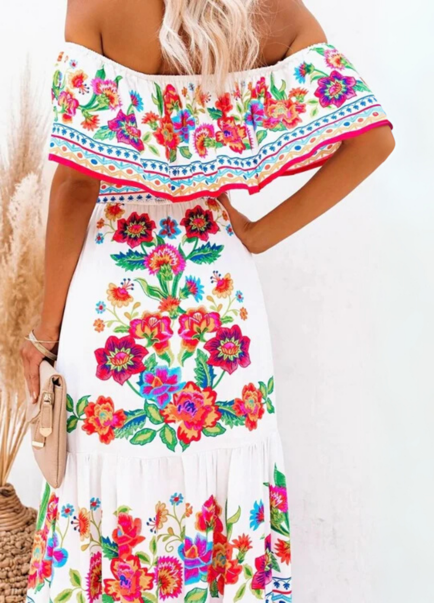 NOMI™ | Lange Boho Jurk met Bloemenprint