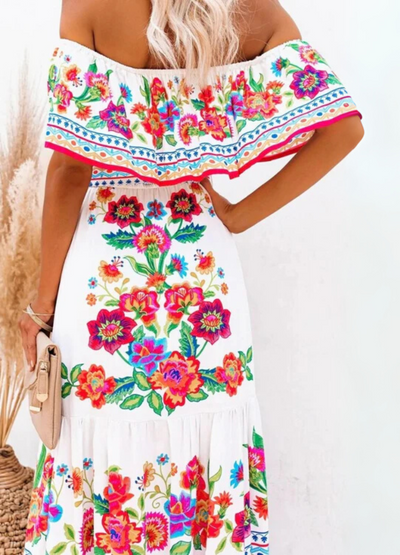 NOMI™ | Lange Boho Jurk met Bloemenprint