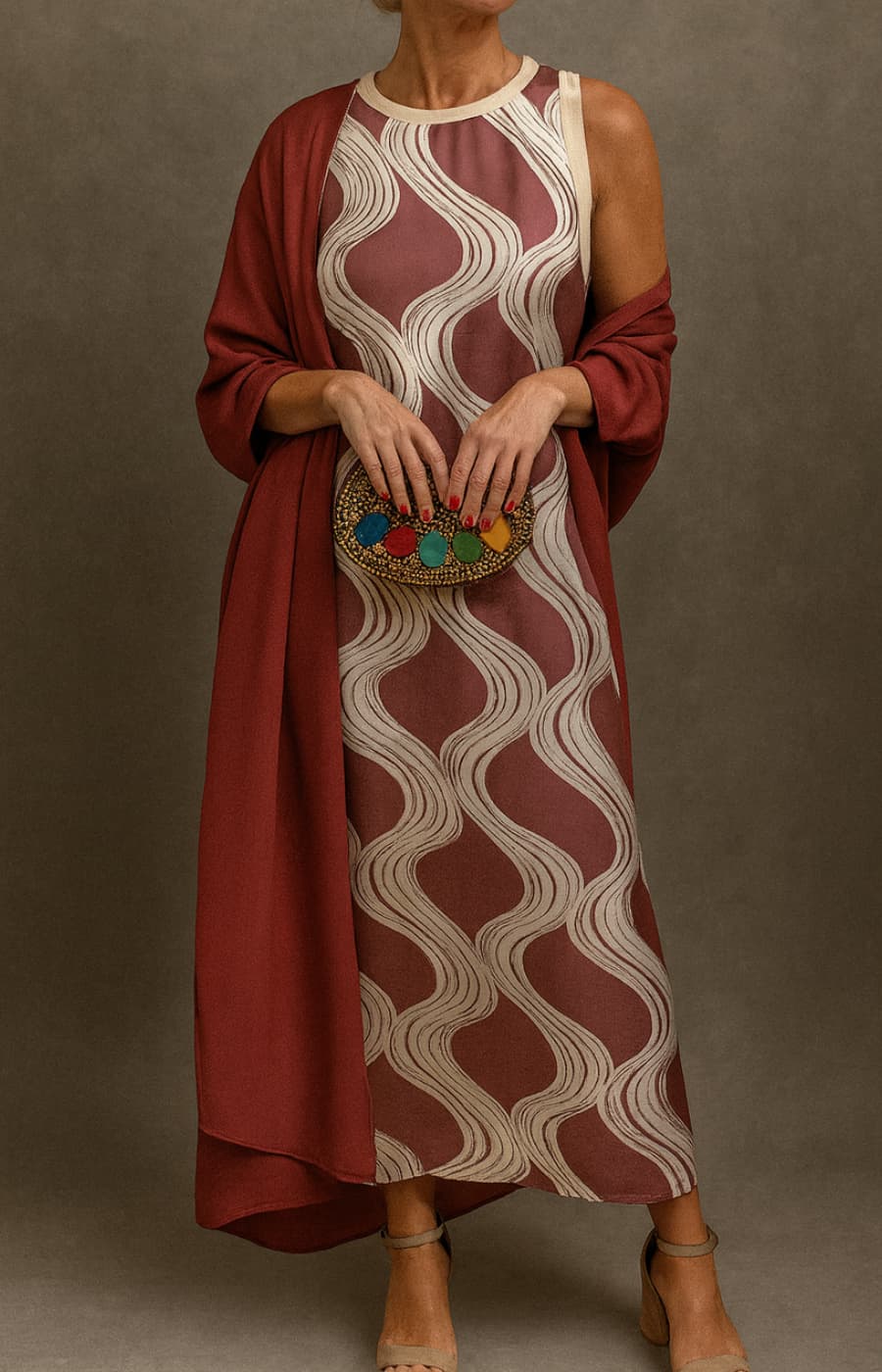 MILENA | Elegante Satijnen Jurk met Inclusief Stola en Slankmakende Lijn voor Speciale Gelegenheden