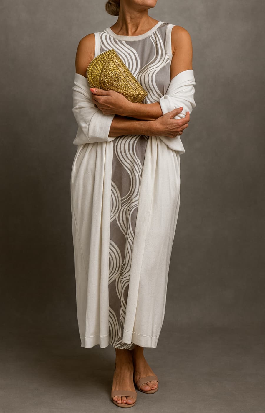 MILENA | Elegante Satijnen Jurk met Inclusief Stola en Slankmakende Lijn voor Speciale Gelegenheden