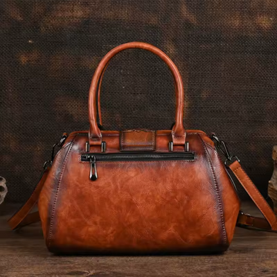 Florina - Handtas van leer met gravure en bloemenmotief