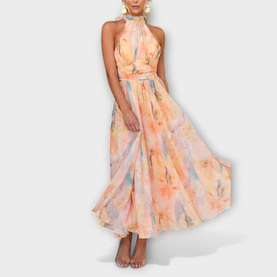 Halter | Maxi-jurk met halternek en aquarelprint