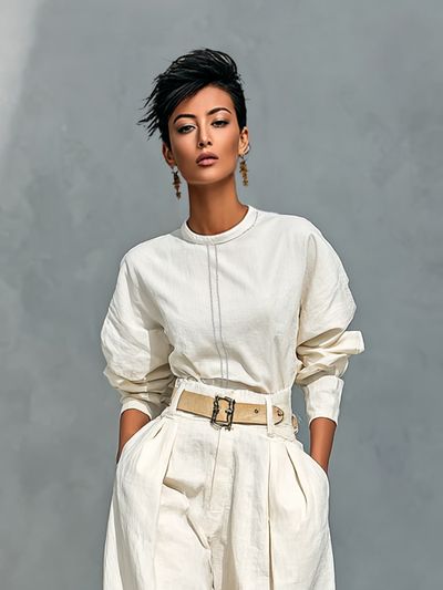 Set van Lange Mouwen Shirt en Wijde Broek van Katoen en Linnen