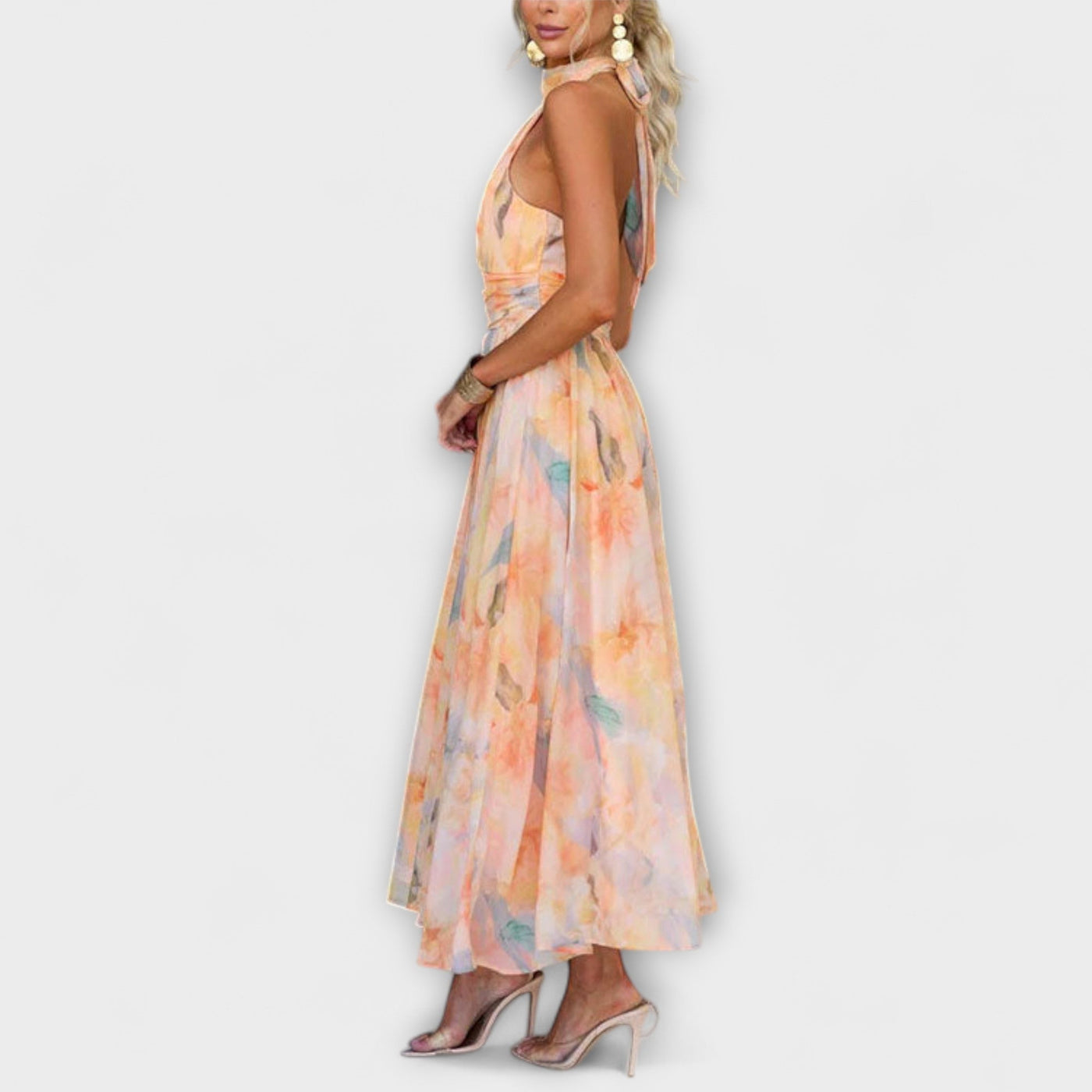 Halter | Maxi-jurk met halternek en aquarelprint