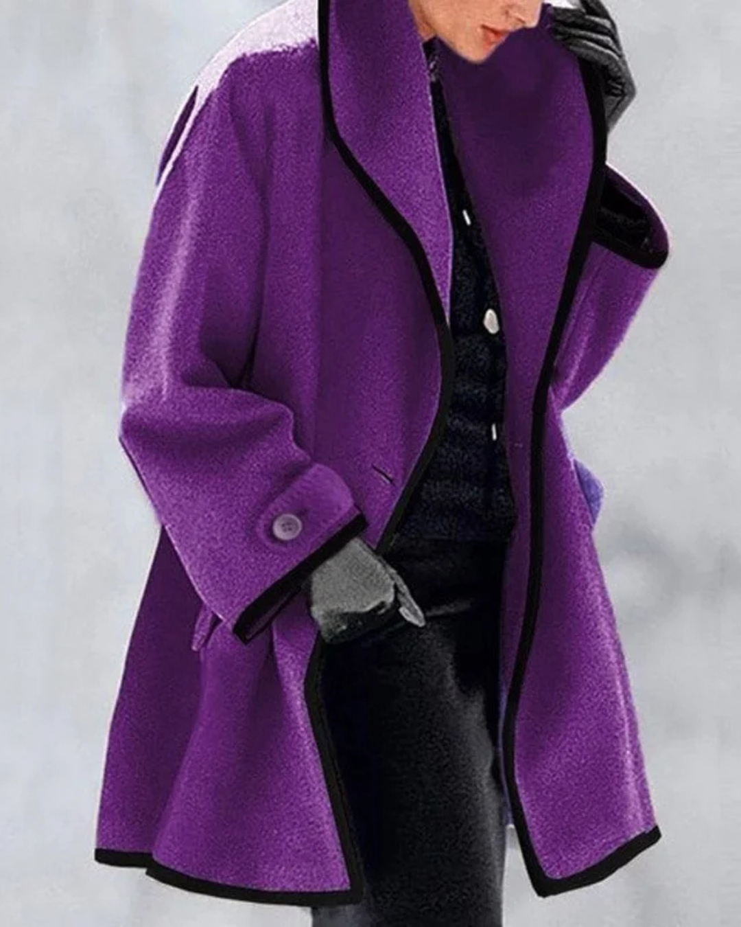 GIORGINA™ | WOLLEN JAS MET KAP IN KLEURENBLOKKEN