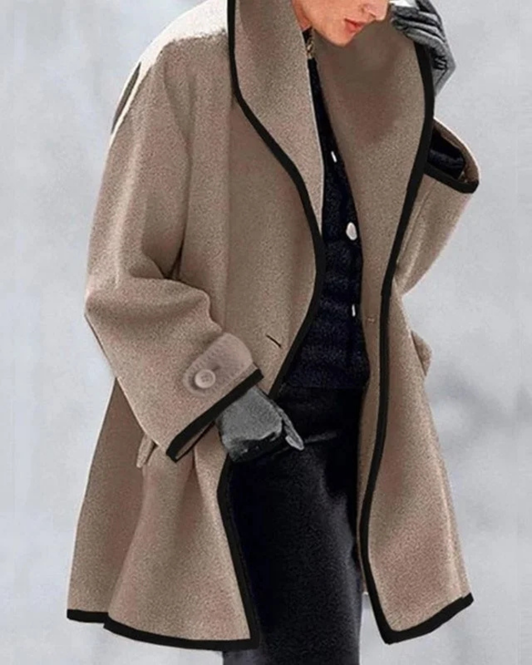 GIORGINA™ | WOLLEN JAS MET KAP IN KLEURENBLOKKEN