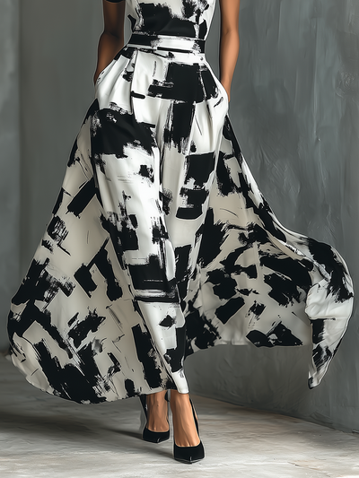 Maxi Jurk met Korte Mouwen en Abstracte Print