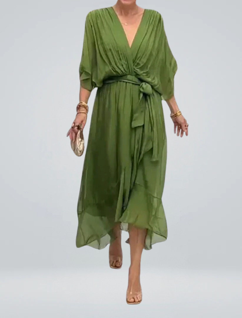 GINEVRA | Elegante Lange Jurk met Vrouwelijke Halslijn