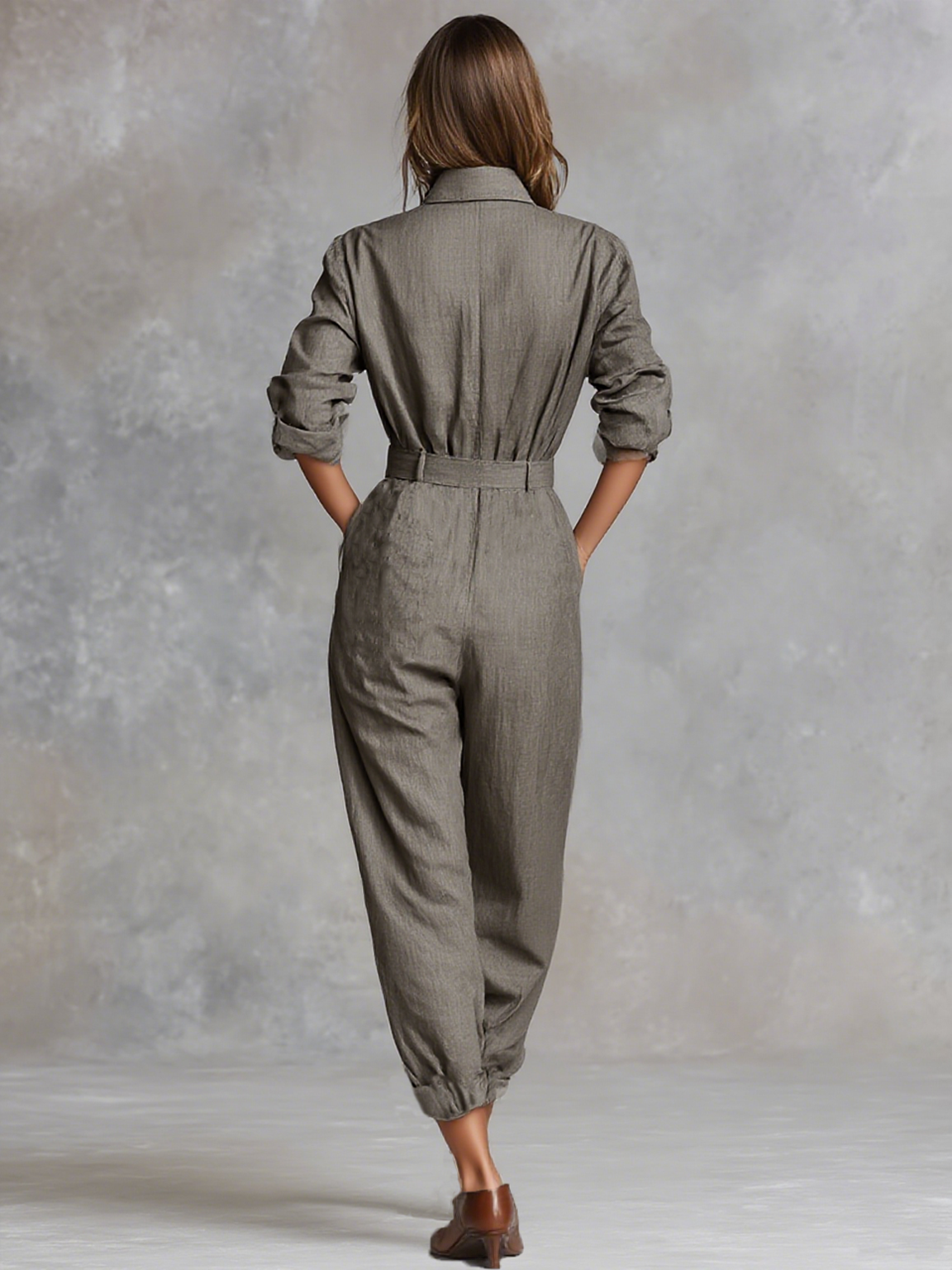 Katoenen en Linnen Lange Mouwen Overhemd Jumpsuit