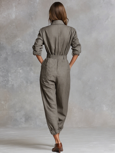 Katoenen en Linnen Lange Mouwen Overhemd Jumpsuit