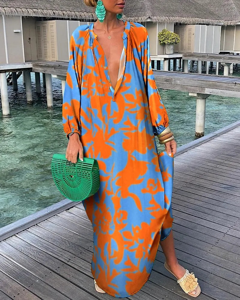 Nomi™ - Zomer Caftan Dames – Maxi Lichte Strandjurk met Print