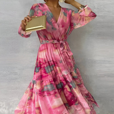 LUCIA | Lange Zomerjurk met Bloemenpatroon en Aanpasbare Silhouet