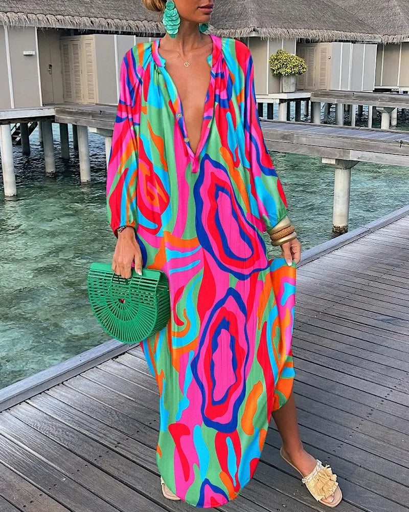 Nomi™ - Zomer Caftan Dames – Maxi Lichte Strandjurk met Print