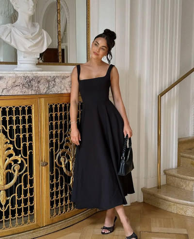 NOMI™ | Midi-jurk met vierkante halslijn