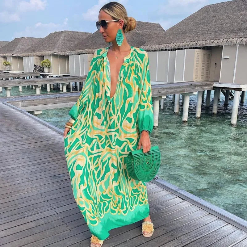 Nomi™ - Zomer Caftan Dames – Maxi Lichte Strandjurk met Print