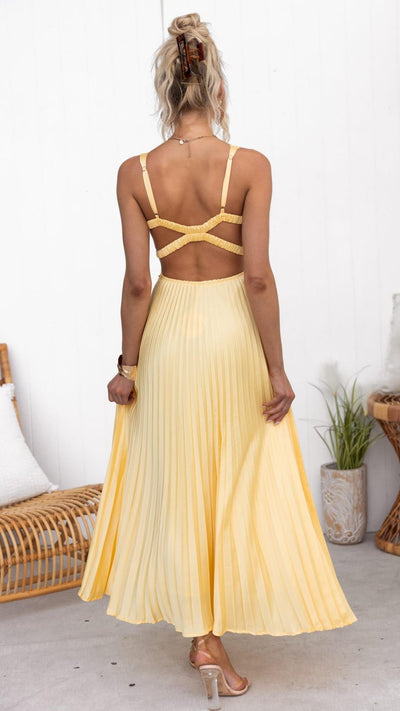 Aby | Gele maxi-jurk met geplooide V-halslijn