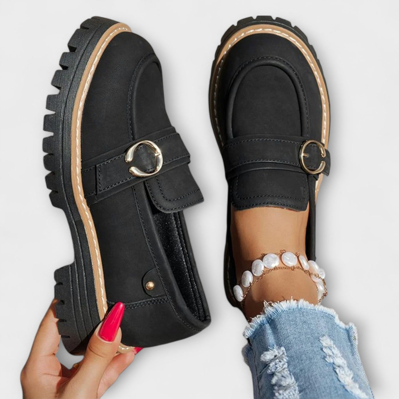 Lora – Casual Mocassins met Ronde Neus
