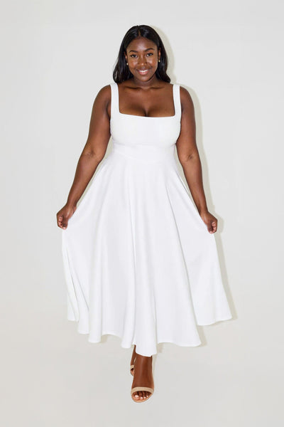 NOMI™ | Midi-jurk met vierkante halslijn