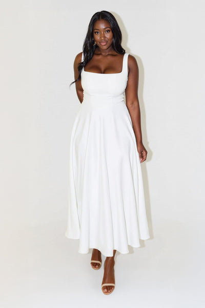 NOMI™ | Midi-jurk met vierkante halslijn