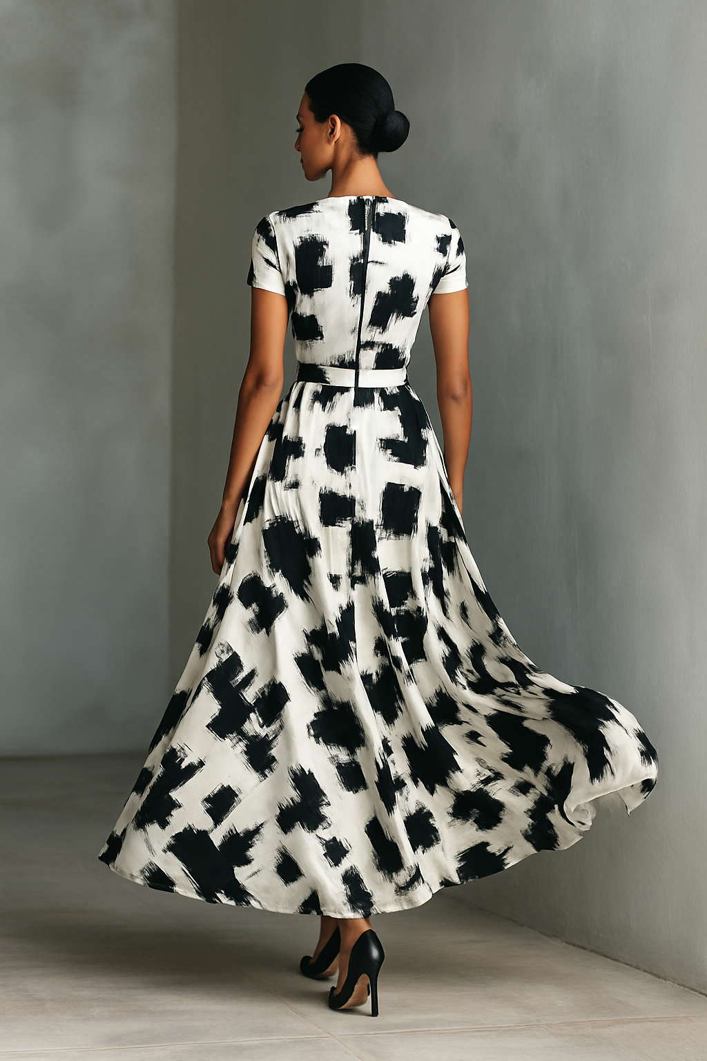 Maxi Jurk met Korte Mouwen en Abstracte Print