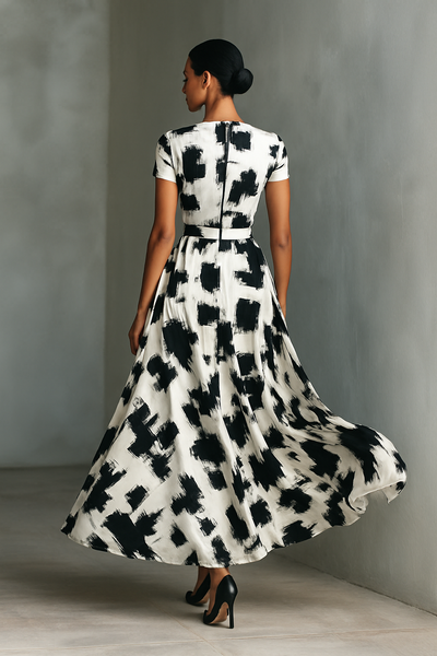 Maxi Jurk met Korte Mouwen en Abstracte Print